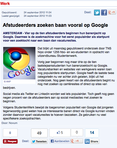 Nuzakelijk.nl Afstudeerders zoeken baan vooral op Google